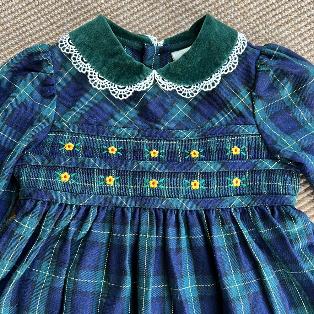 Sweet Vintage Smocked, Embroidered Plaid Dress - Picture 2 of 7